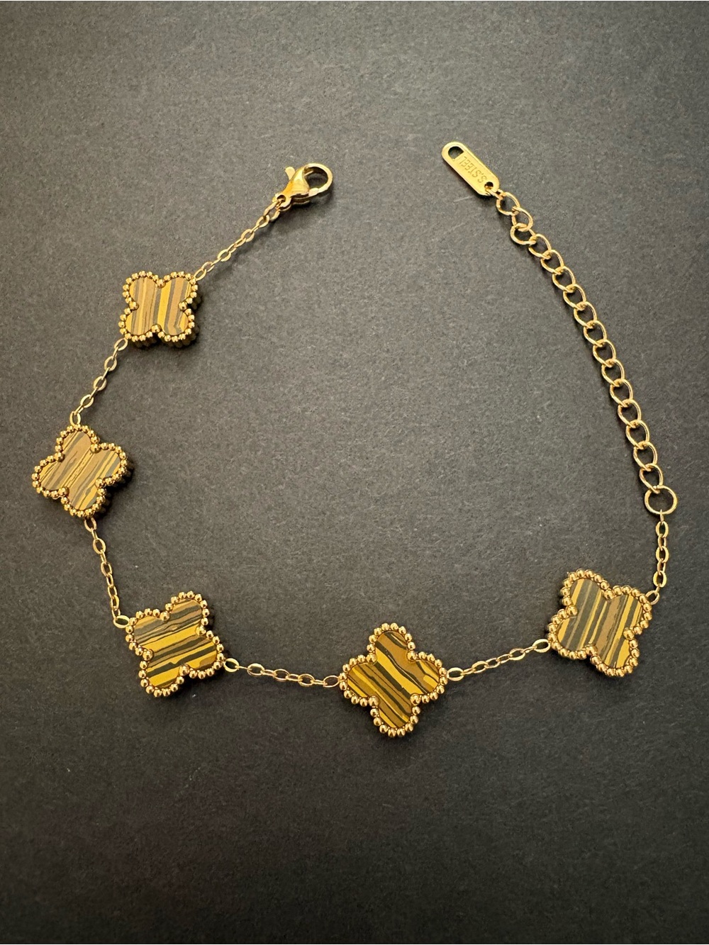 Stainless Steel Gold Clover Chain Bracelet Adjustable 8.5”